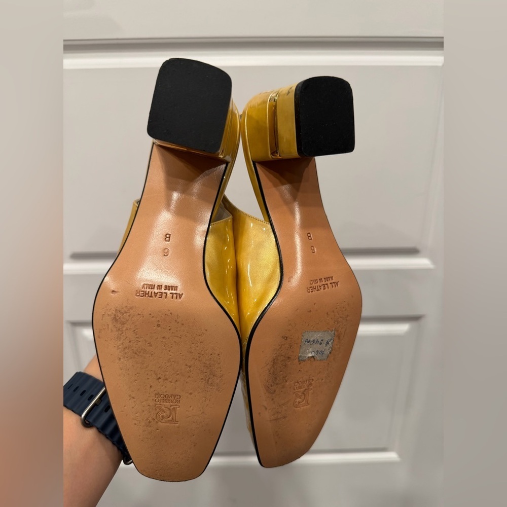 Vintage Roberto Capucci yellow patent leather slingback block heel size 6 - Picture 5 of 6